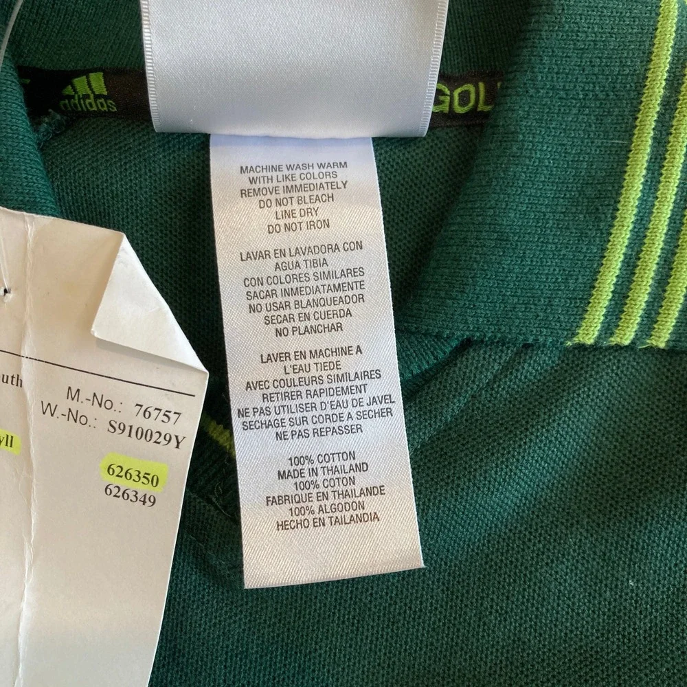 NEW Adidas Golf Youth Medium V-Polo Shirt Green Chlorophyll Ivy Cotton Pique NWT
